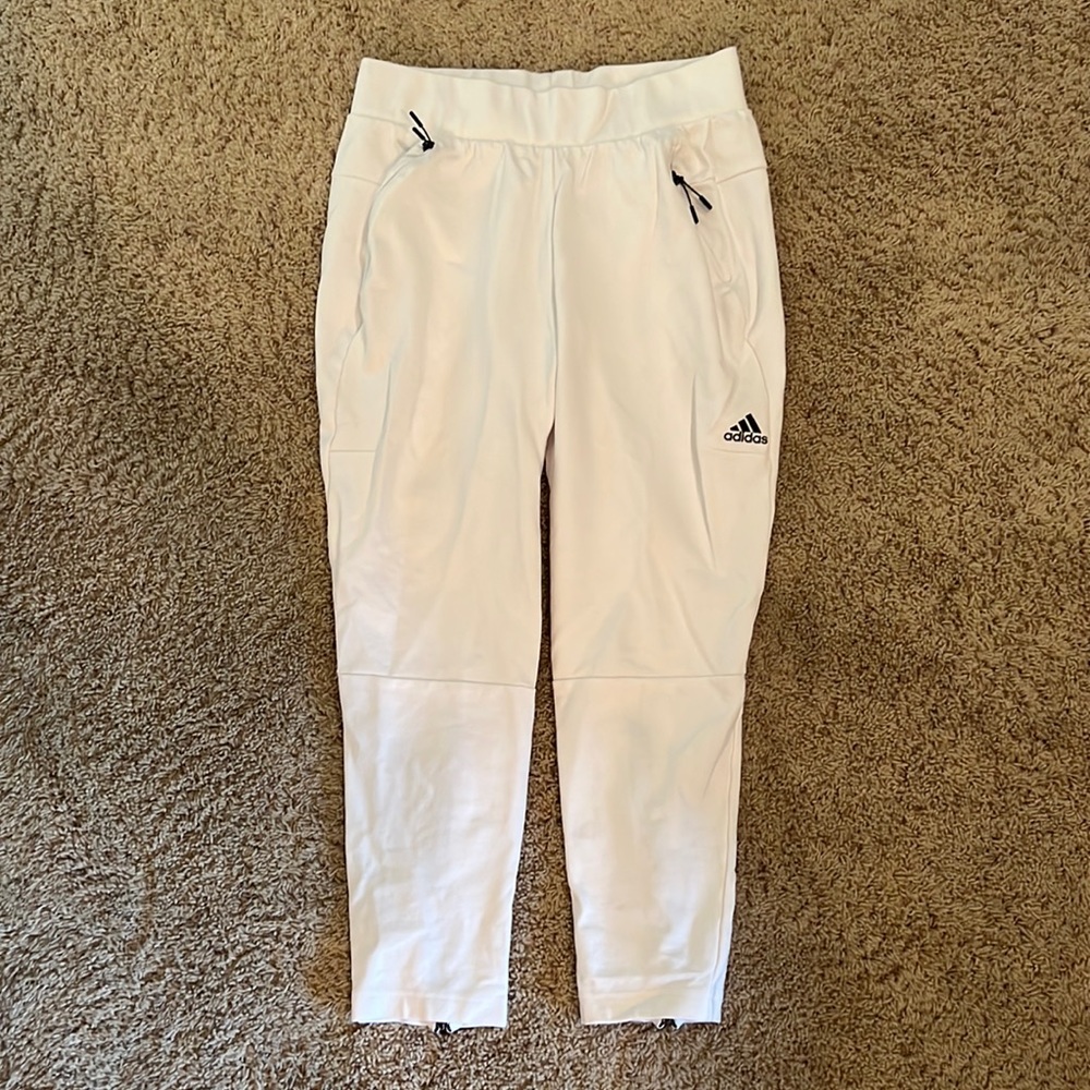 white adidas joggers